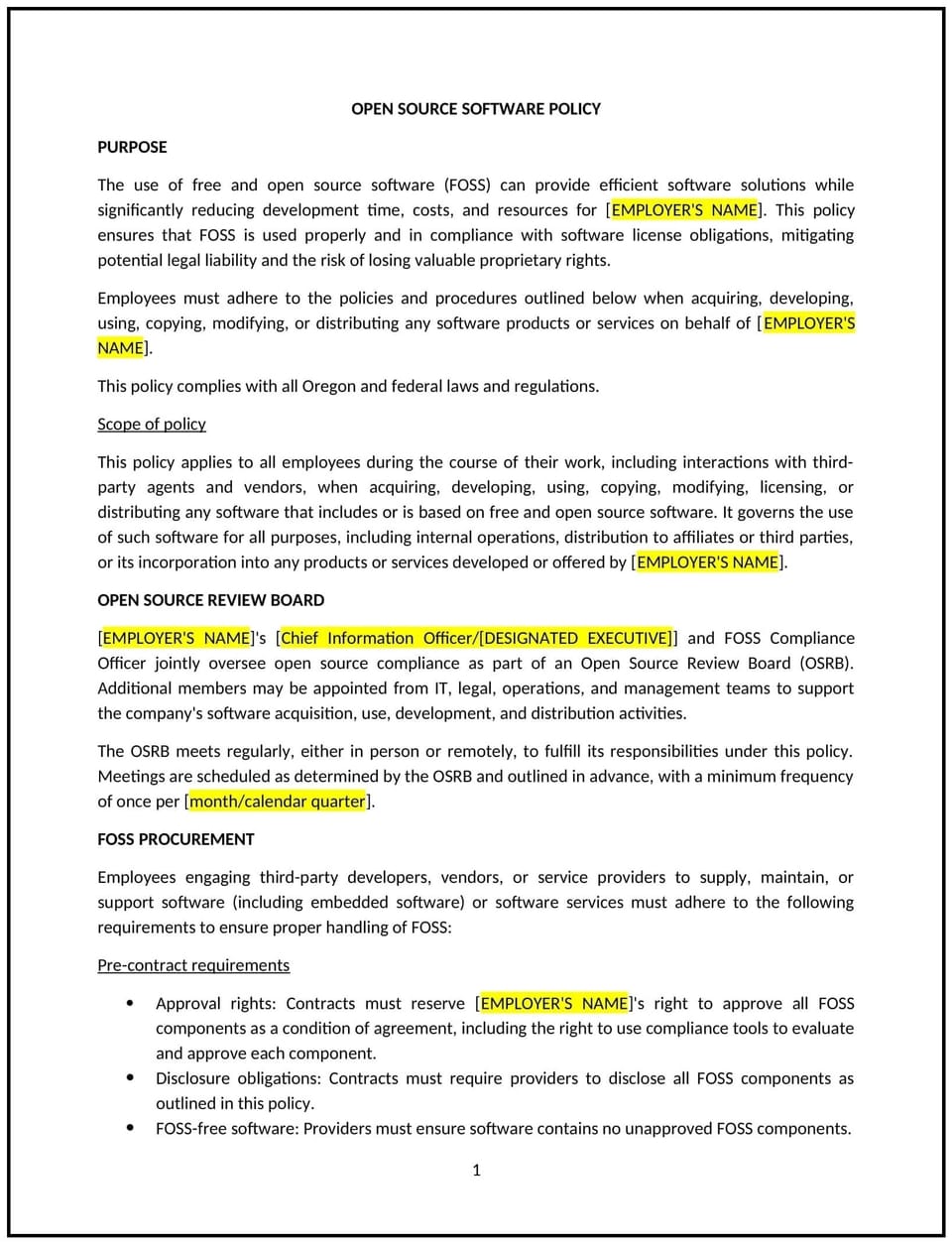 Open source software policy (Oregon): Free template