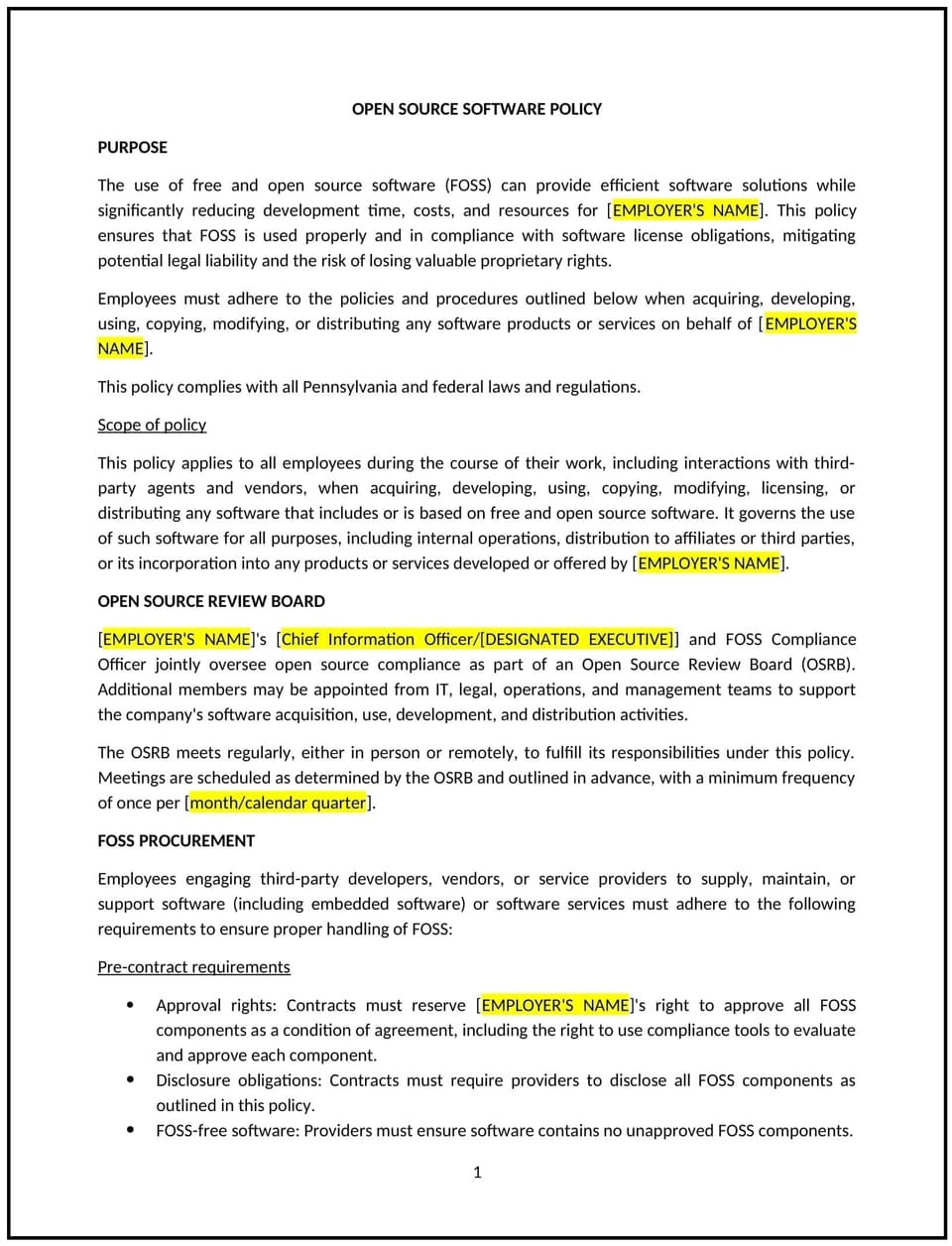 Open source software policy (Pennsylvania): Free template