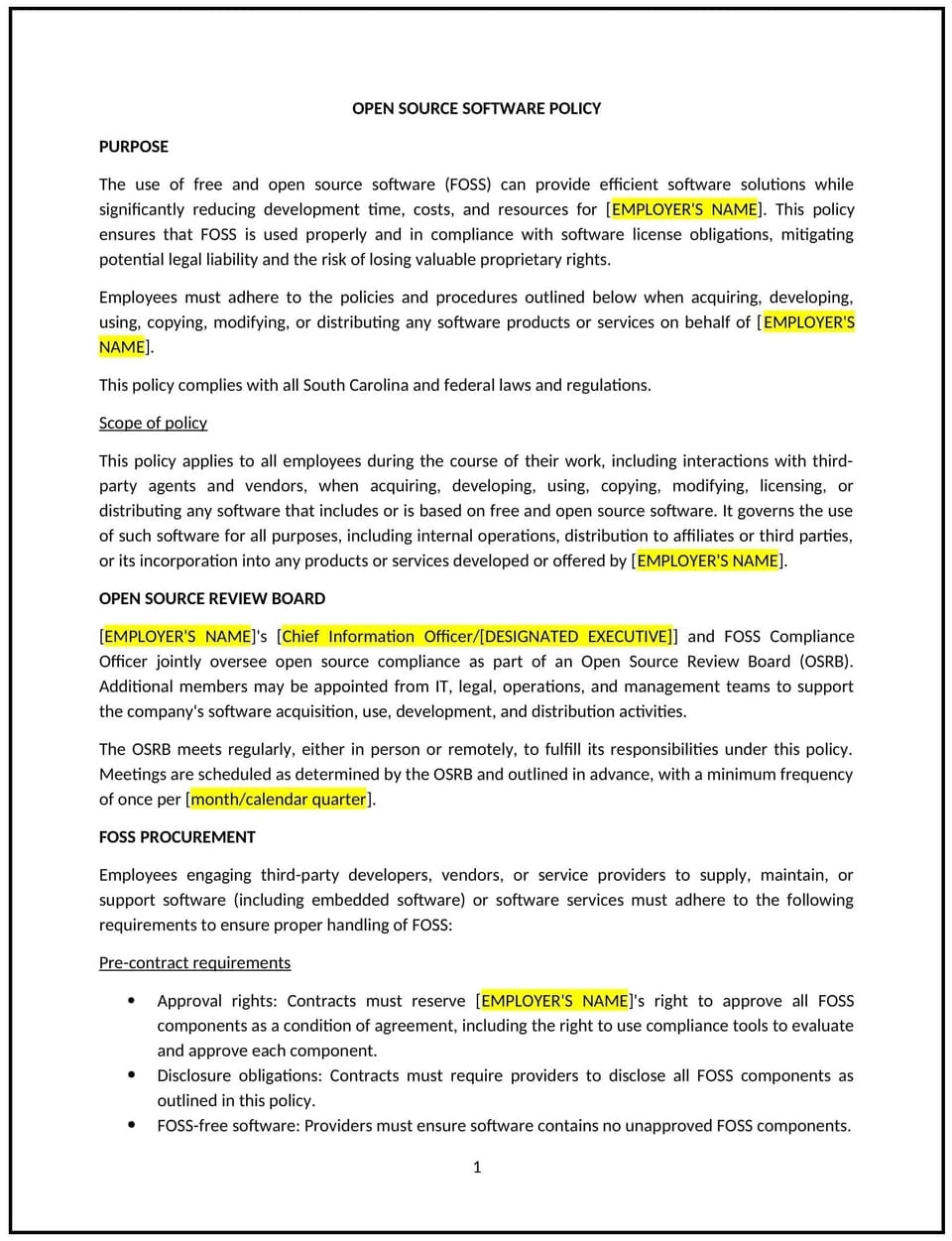 Open source software policy (South Carolina): Free template