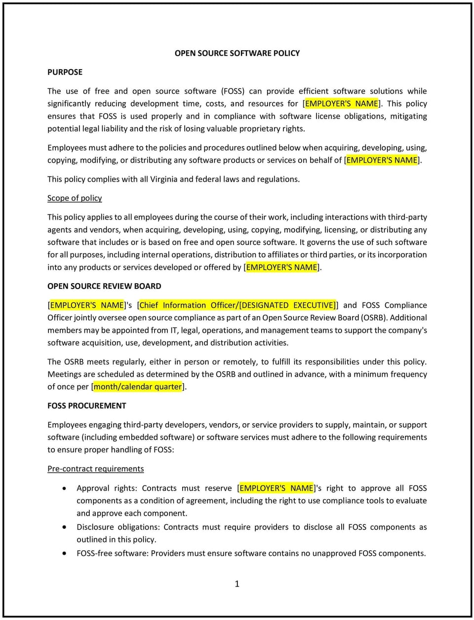 Open source software policy (Virginia): Free template