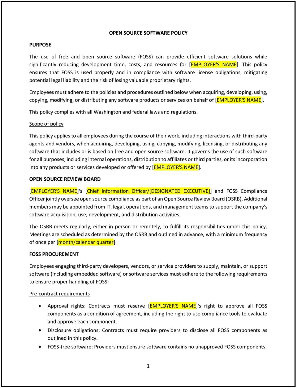 Open source software policy (Washington): Free template