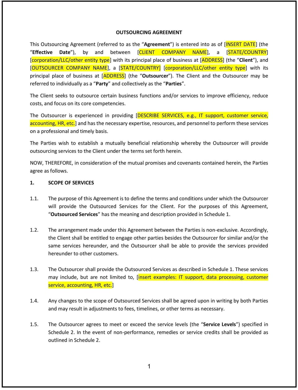 Outsourcing Agreement (Maryland): Free template