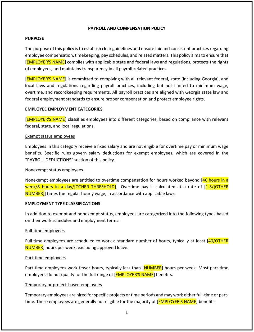 Payroll and compensation policy (Georgia): Free template