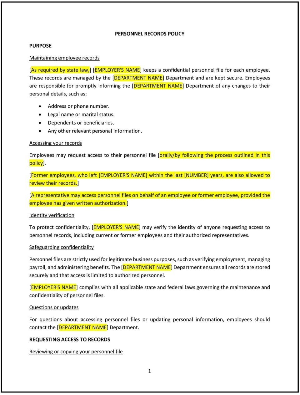 Personnel records policy (Georgia): Free template
