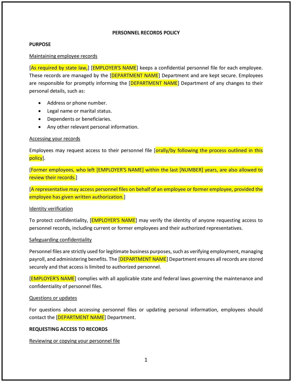 Personnel records policy (Illinois): Free template
