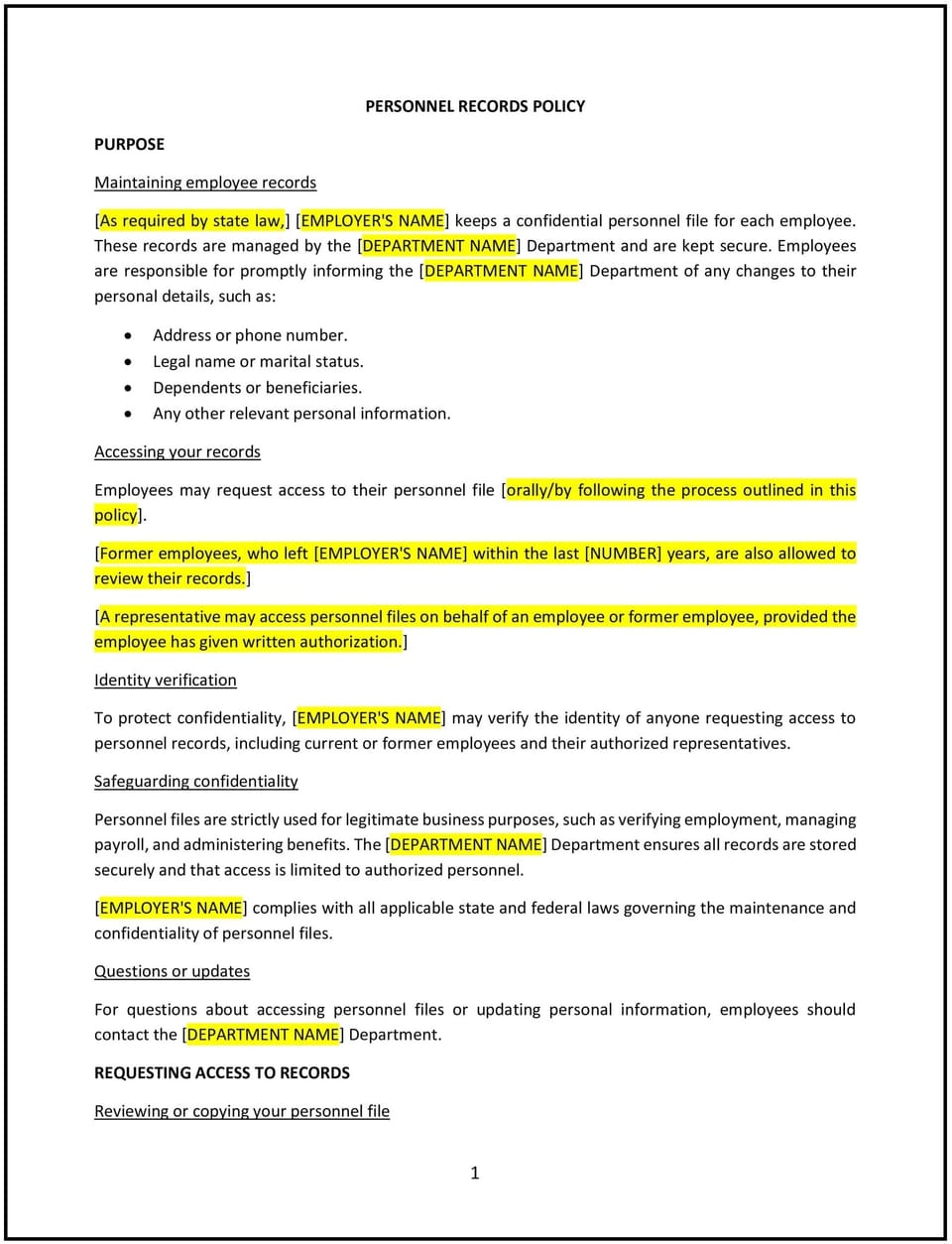 Personnel records policy (Wisconsin): Free template