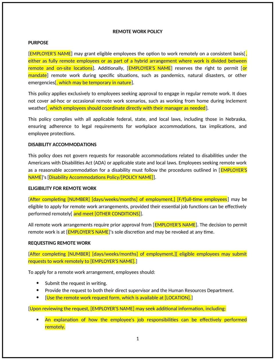 Remote work policy (Nebraska): Free template: Free template