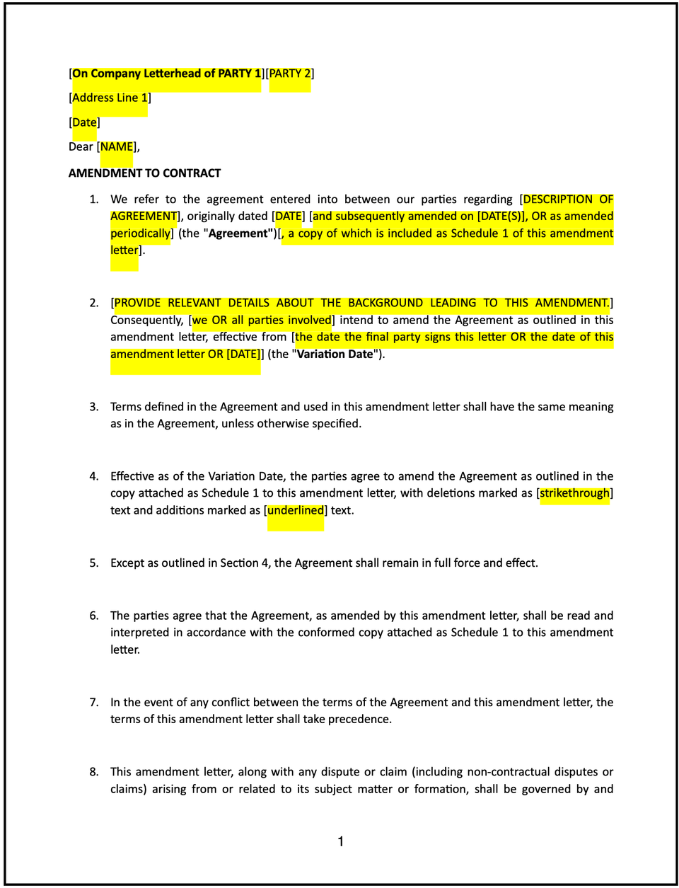 Letter of request for contract revision: Free template
