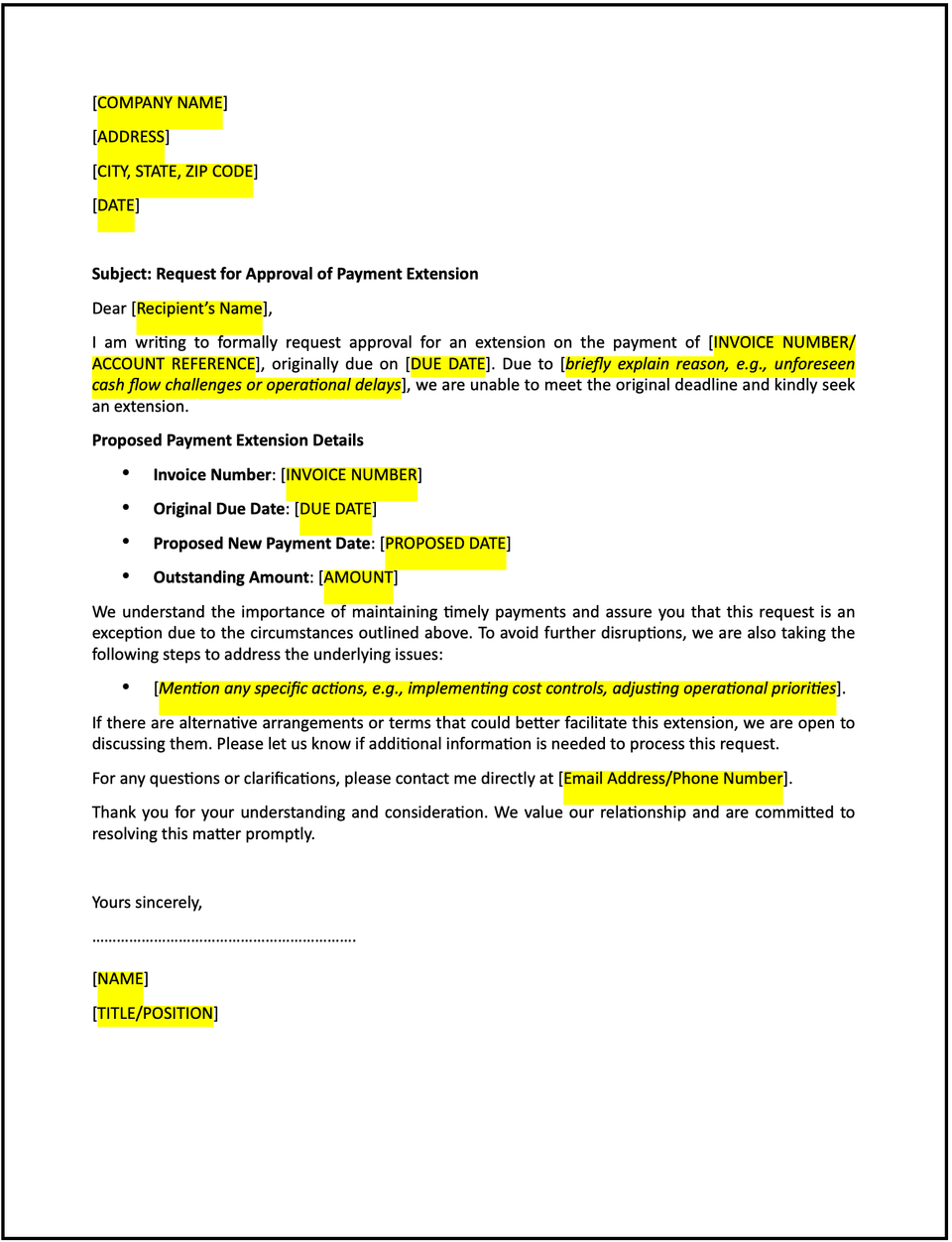 Letter of request for approval of payment extension: Free template