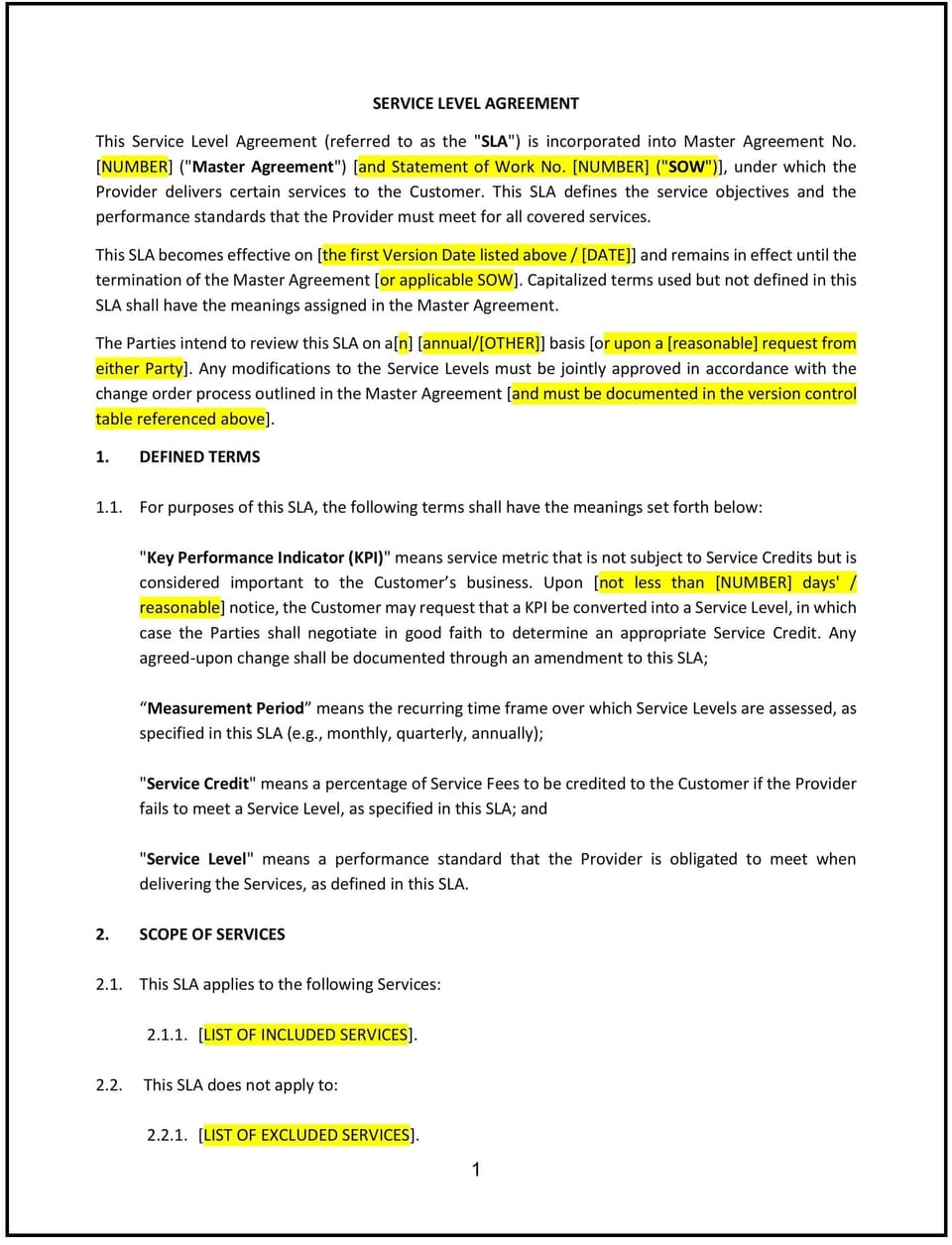 Service Level Agreement (SLA) (Iowa): Free template