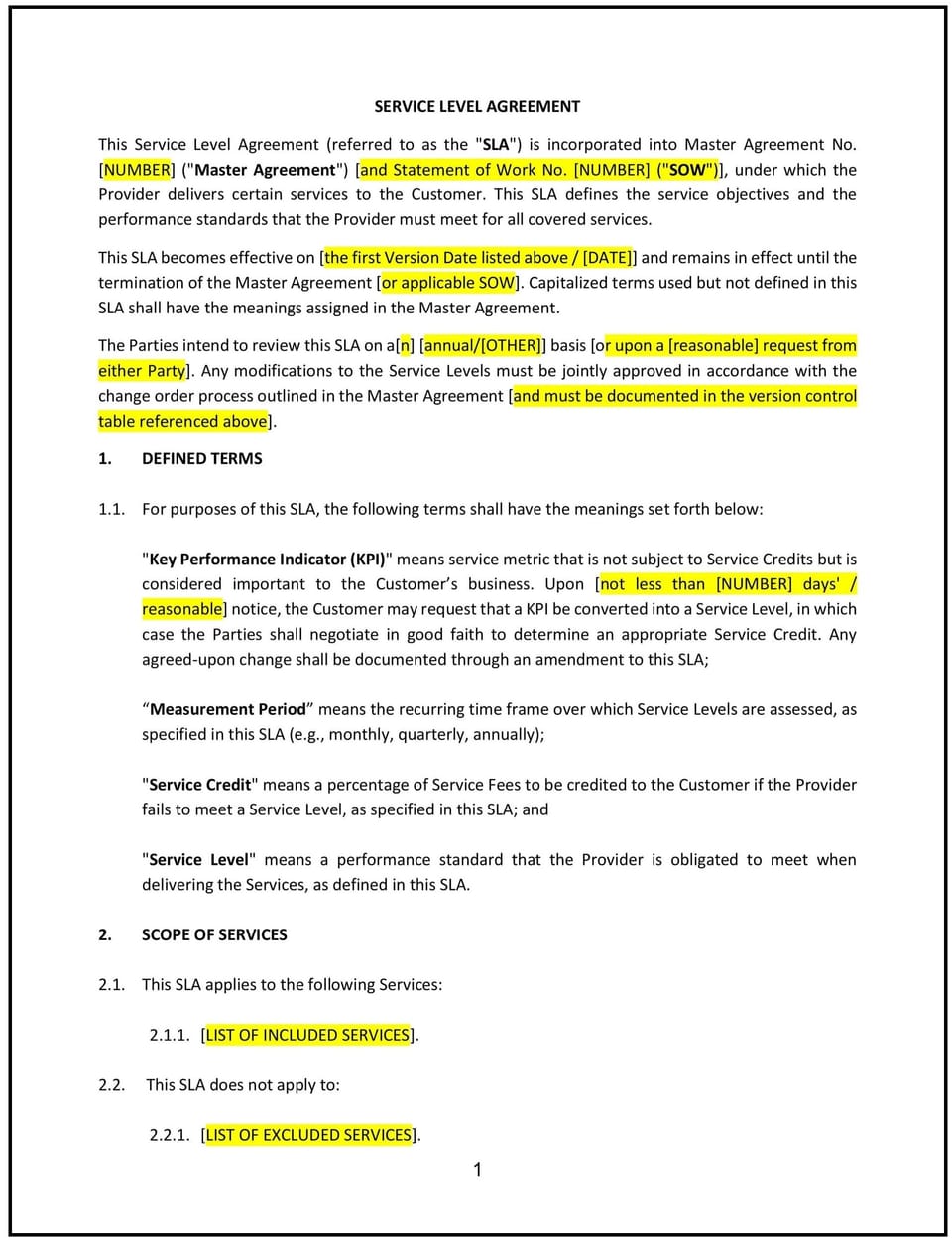 Service Level Agreement (SLA) (Massachusetts): Free template
