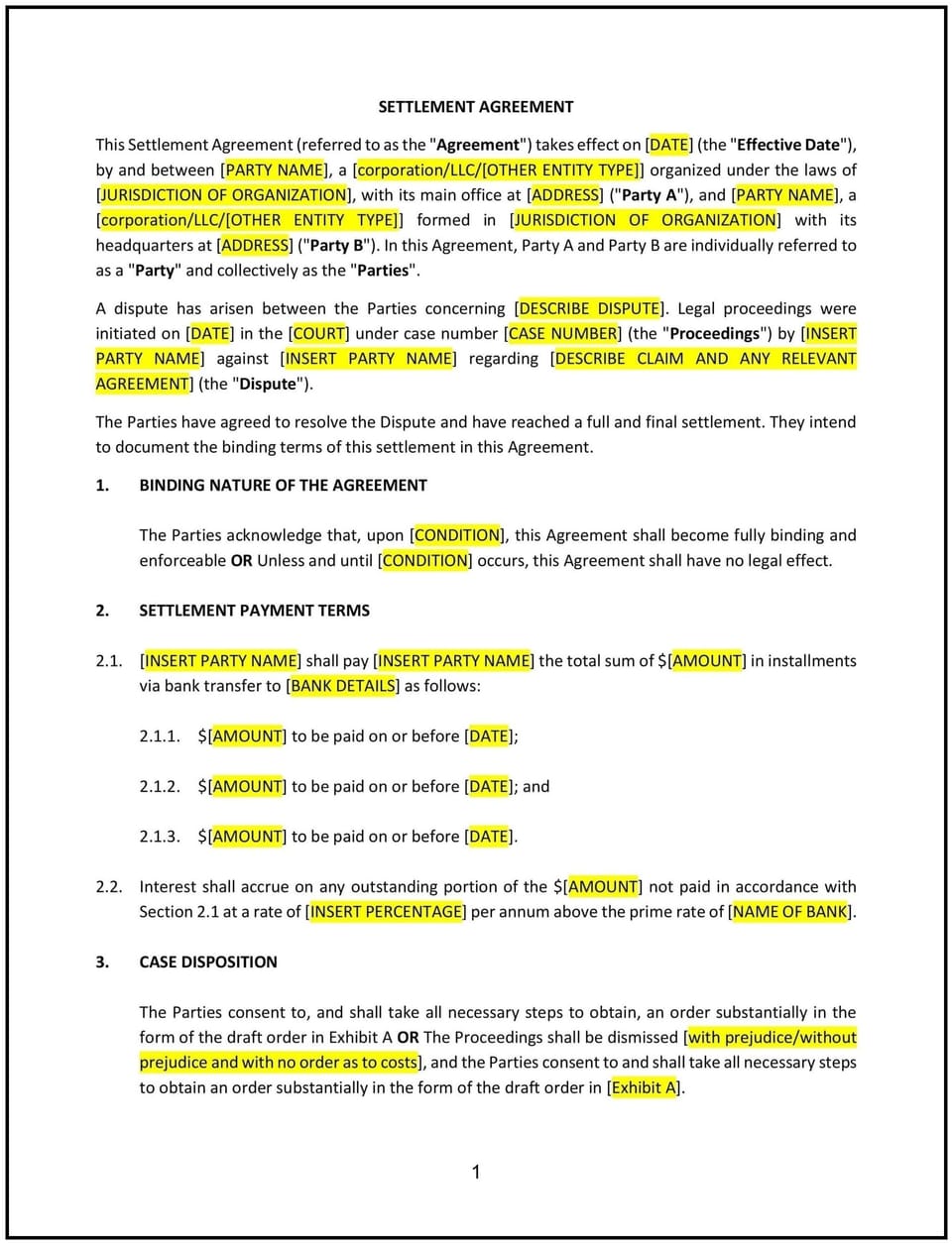 Settlement Agreement (Florida): Free template