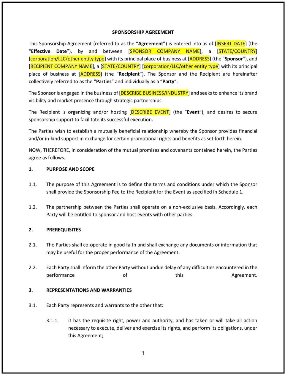 Sponsorship Agreement (Kentucky): Free template