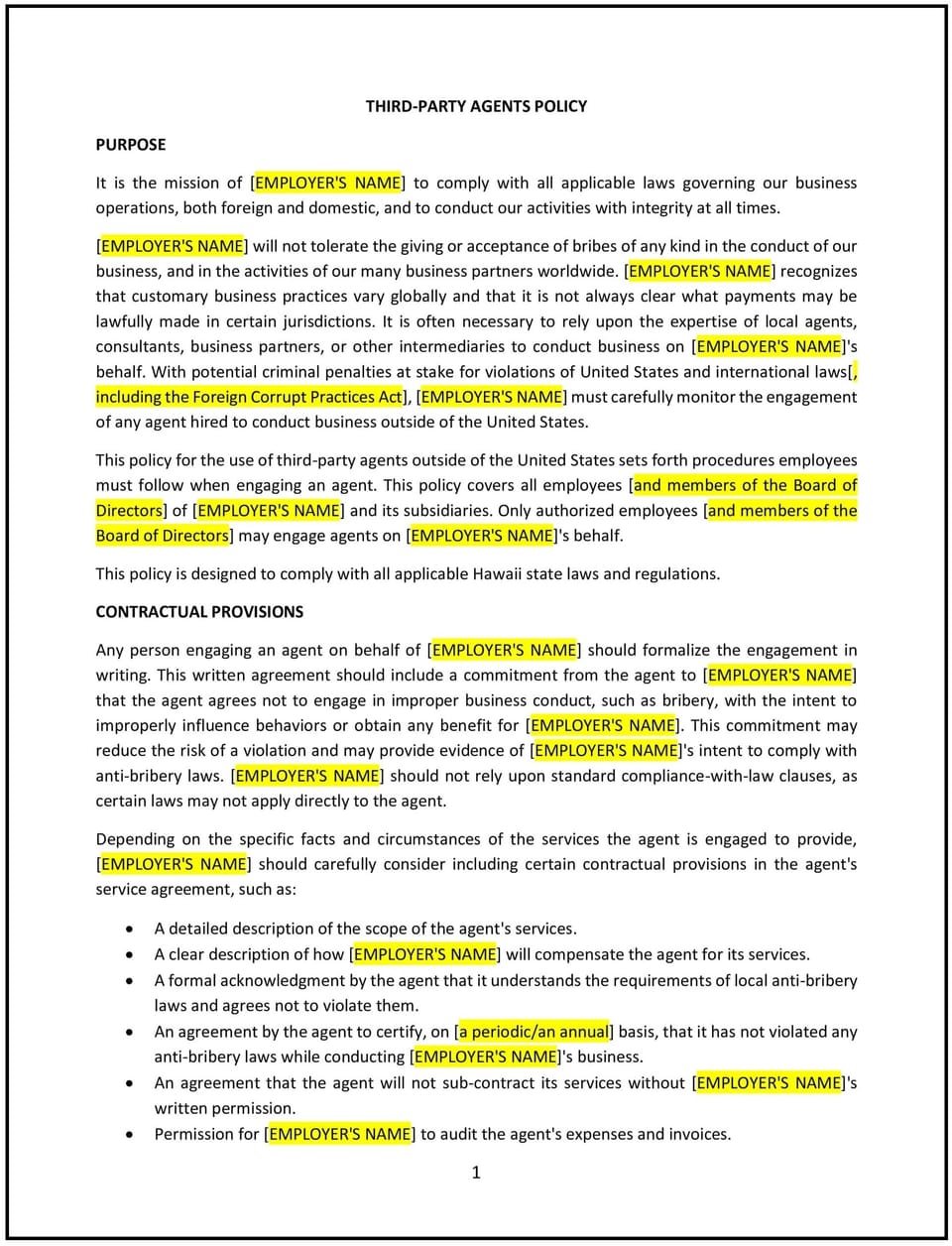 Third-party agents policy (Hawaii): Free template