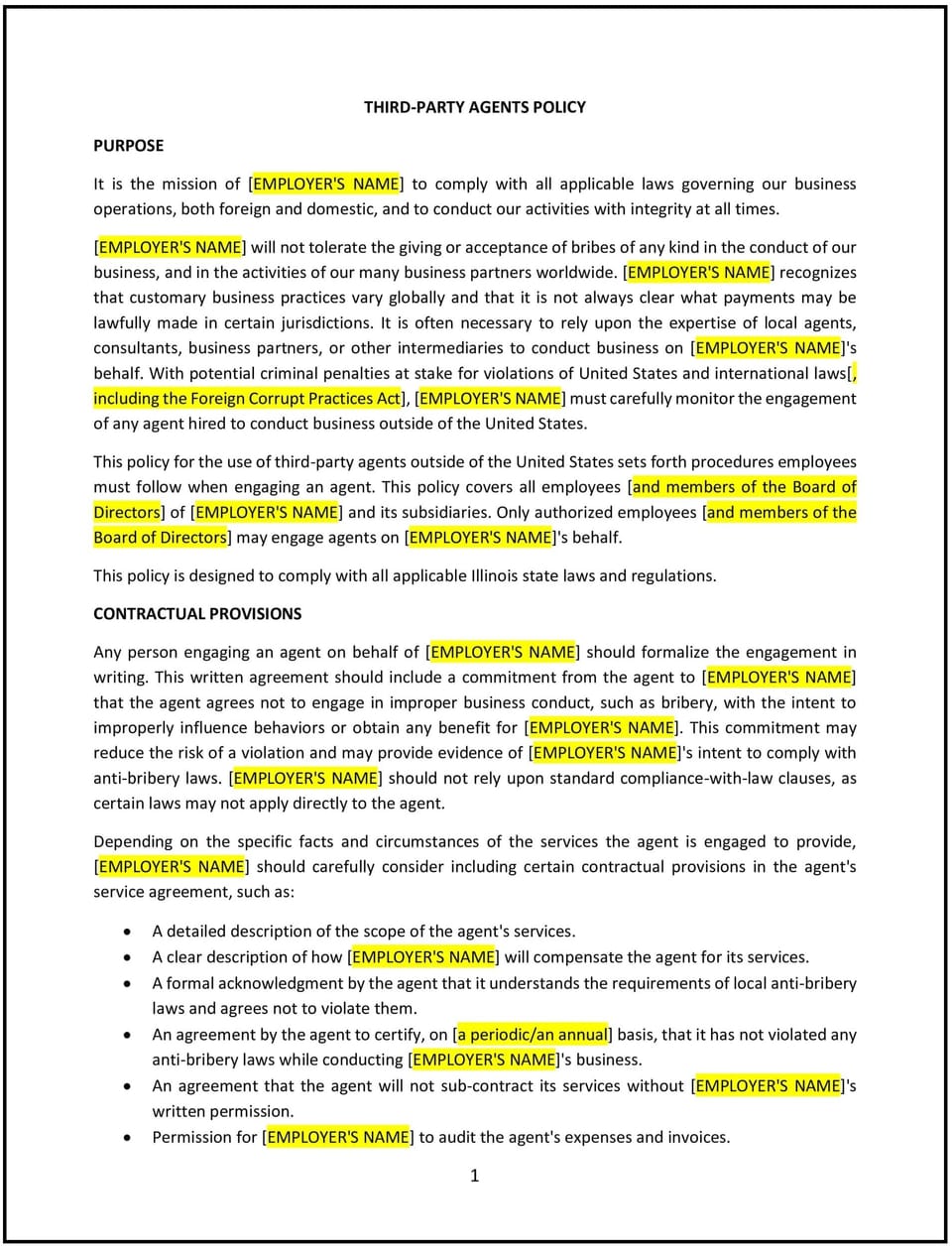 Third-party agents policy (Illinois): Free template