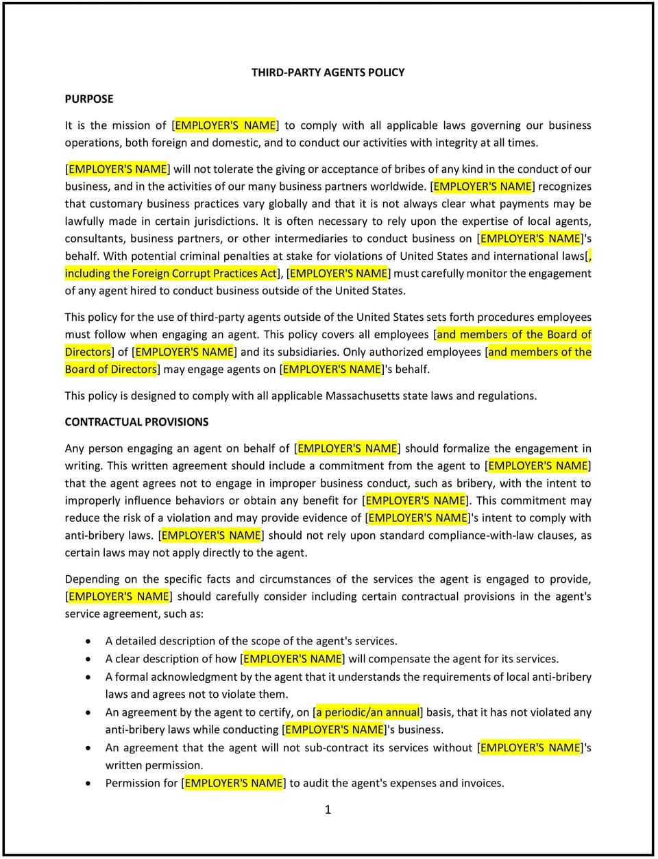 Third-party agents in the workplace policy (Massachusetts): Free template