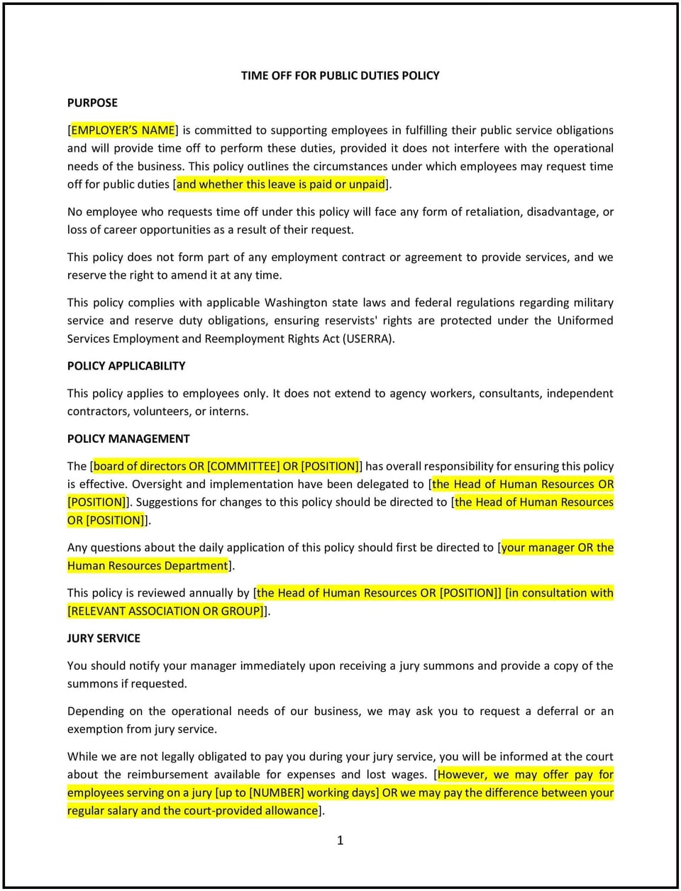 Time off for public duties policy (Washington): Free template