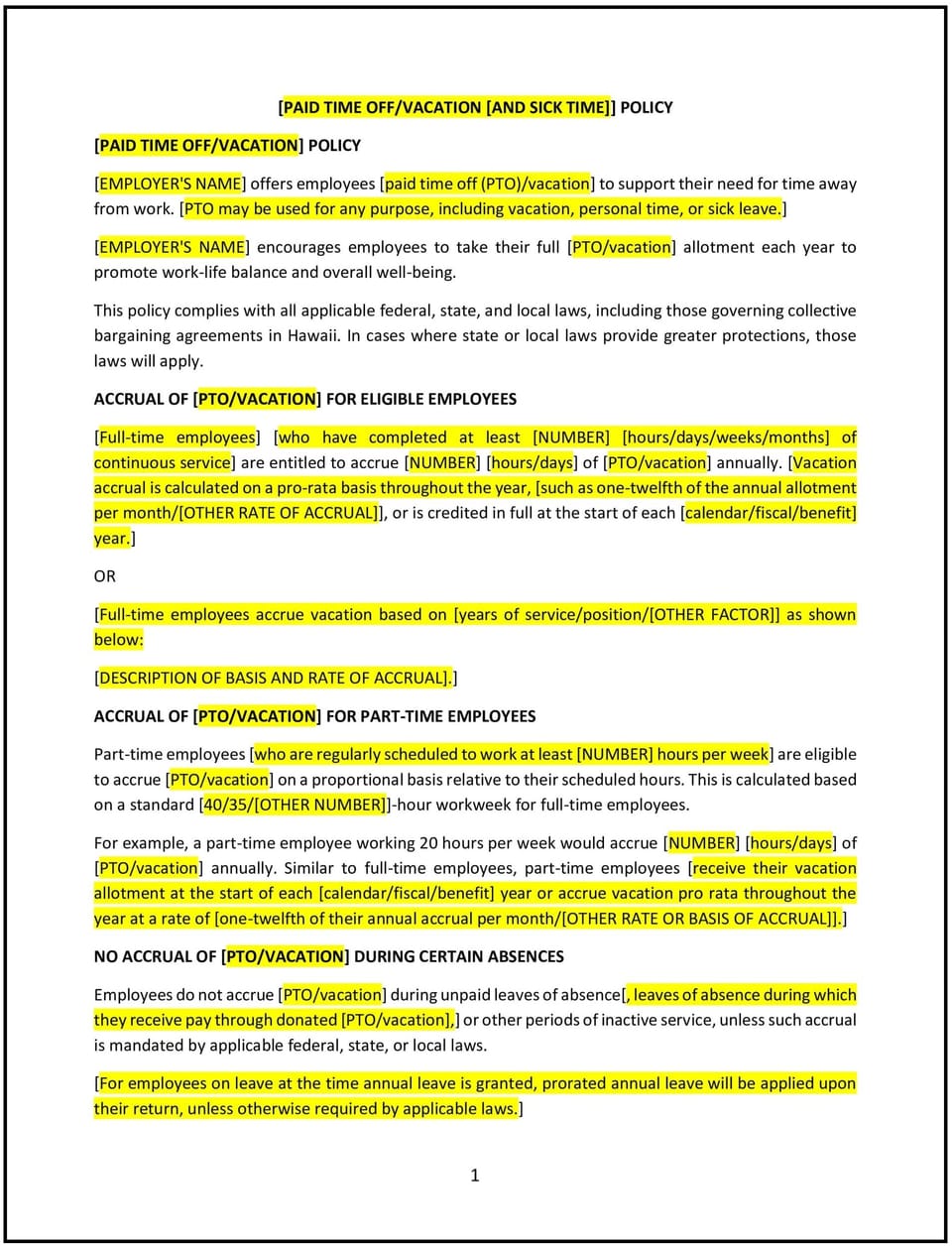Vacation policy (Hawaiʻi): Free template