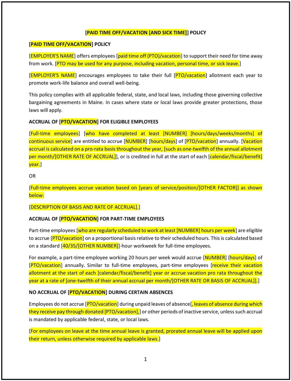 Vacation policy (Maine): Free template