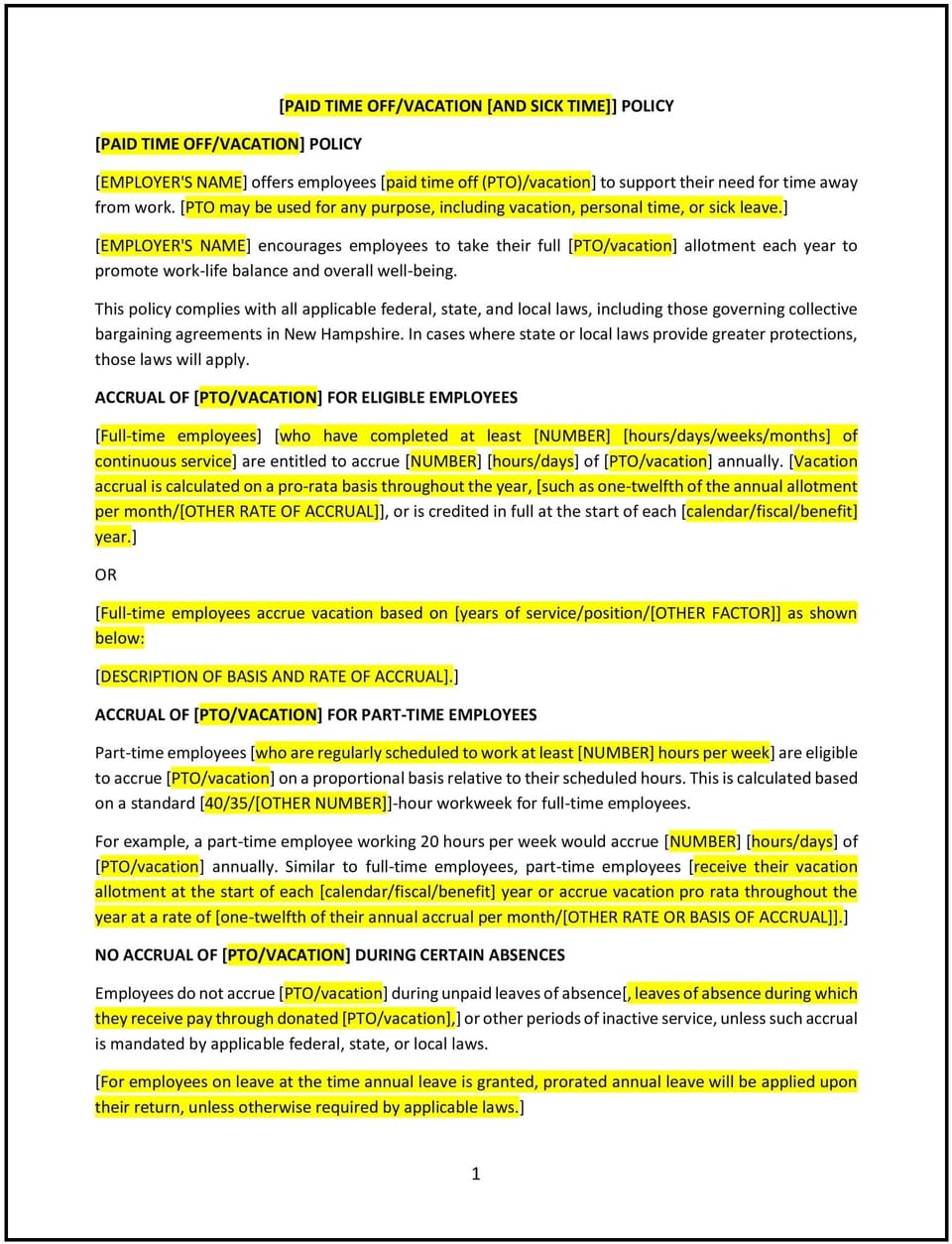 Vacation policy (New Hampshire): Free template