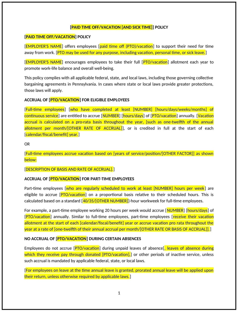 Vacation policy (Pennsylvania): Free template