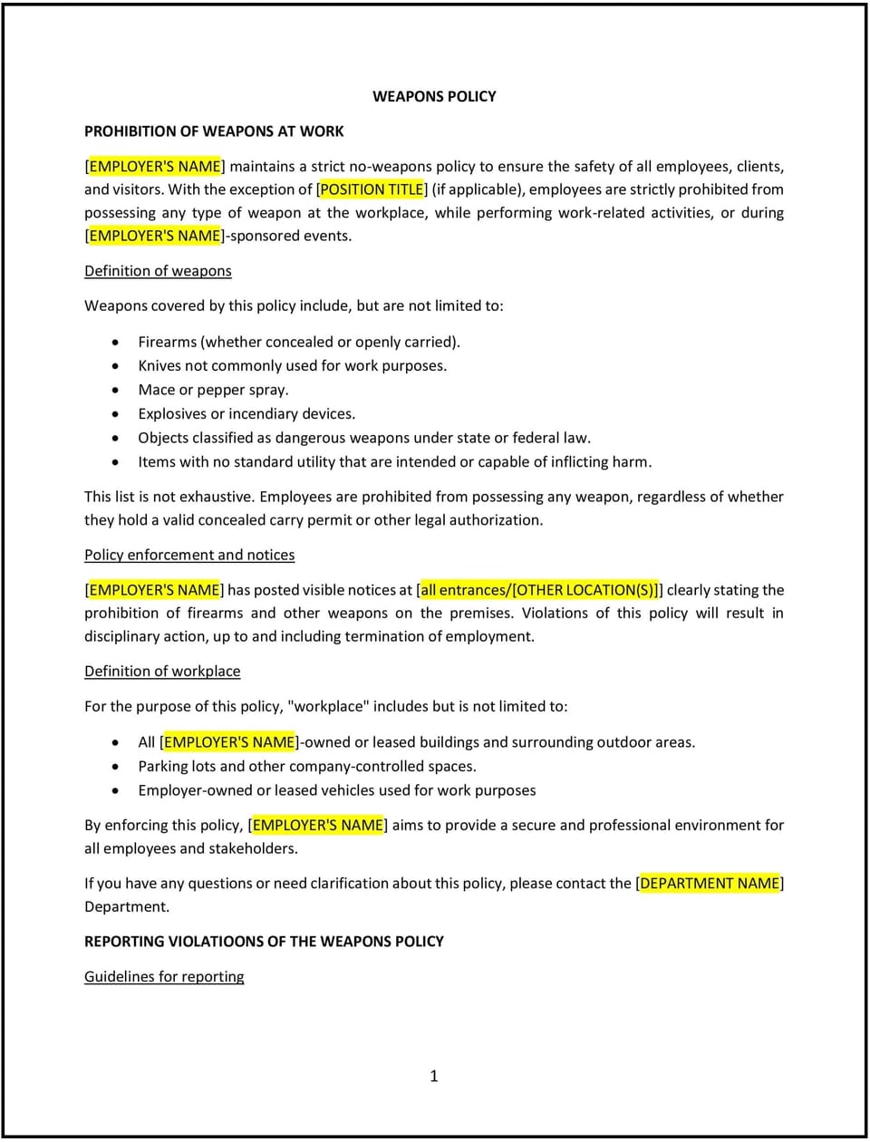 Weapons policy (Arkansas): Free template