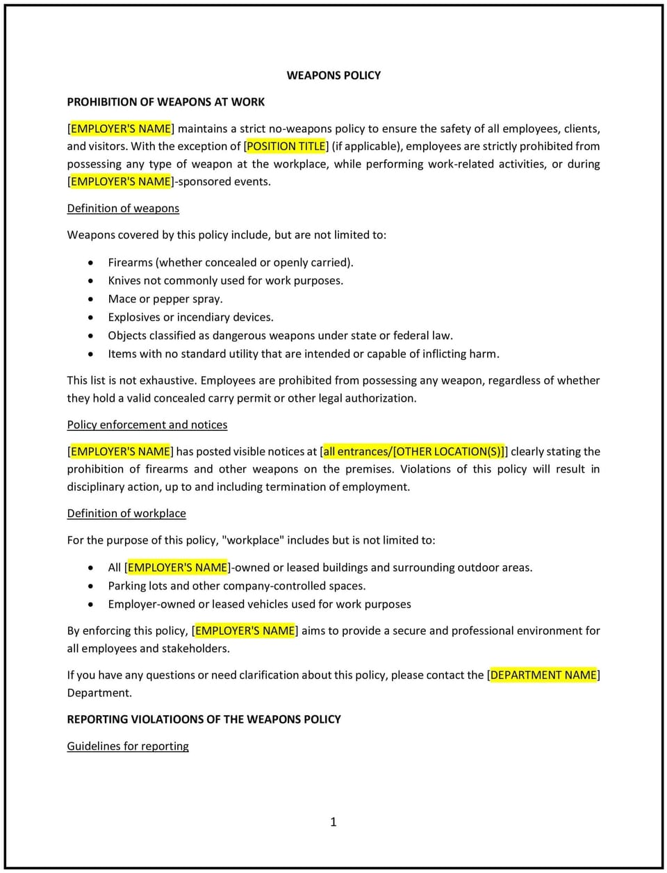 Weapons policy (Illinois): Free template
