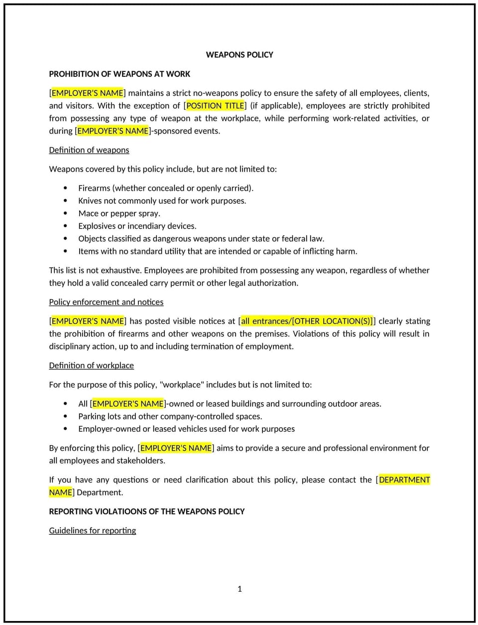 Weapons policy (Montana): Free template