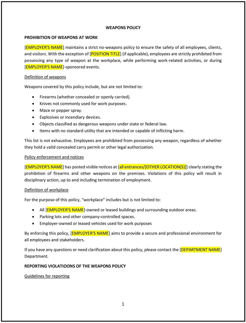 Weapons policy (Nevada): Free template