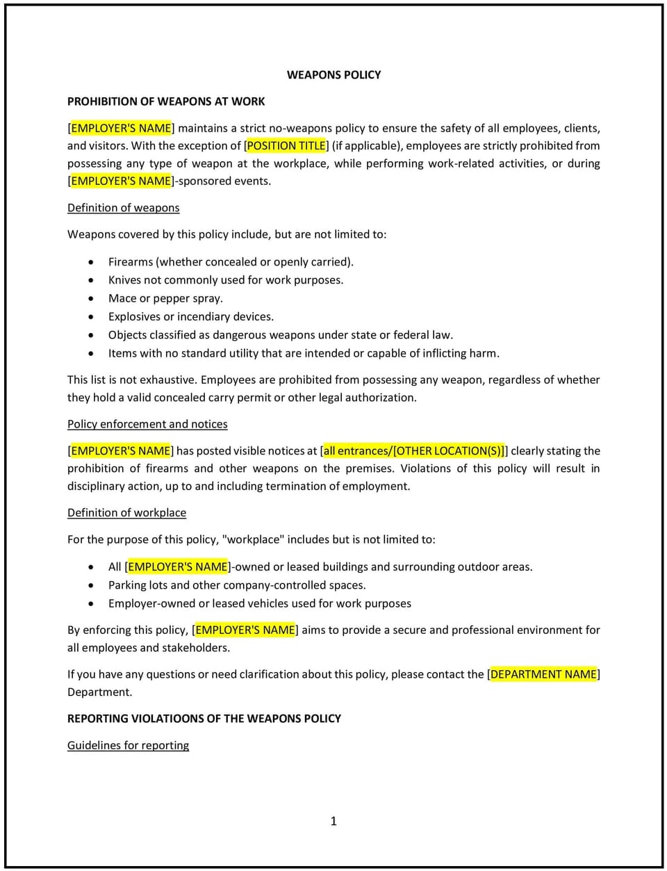 Weapons policy (New Jersey): Free template