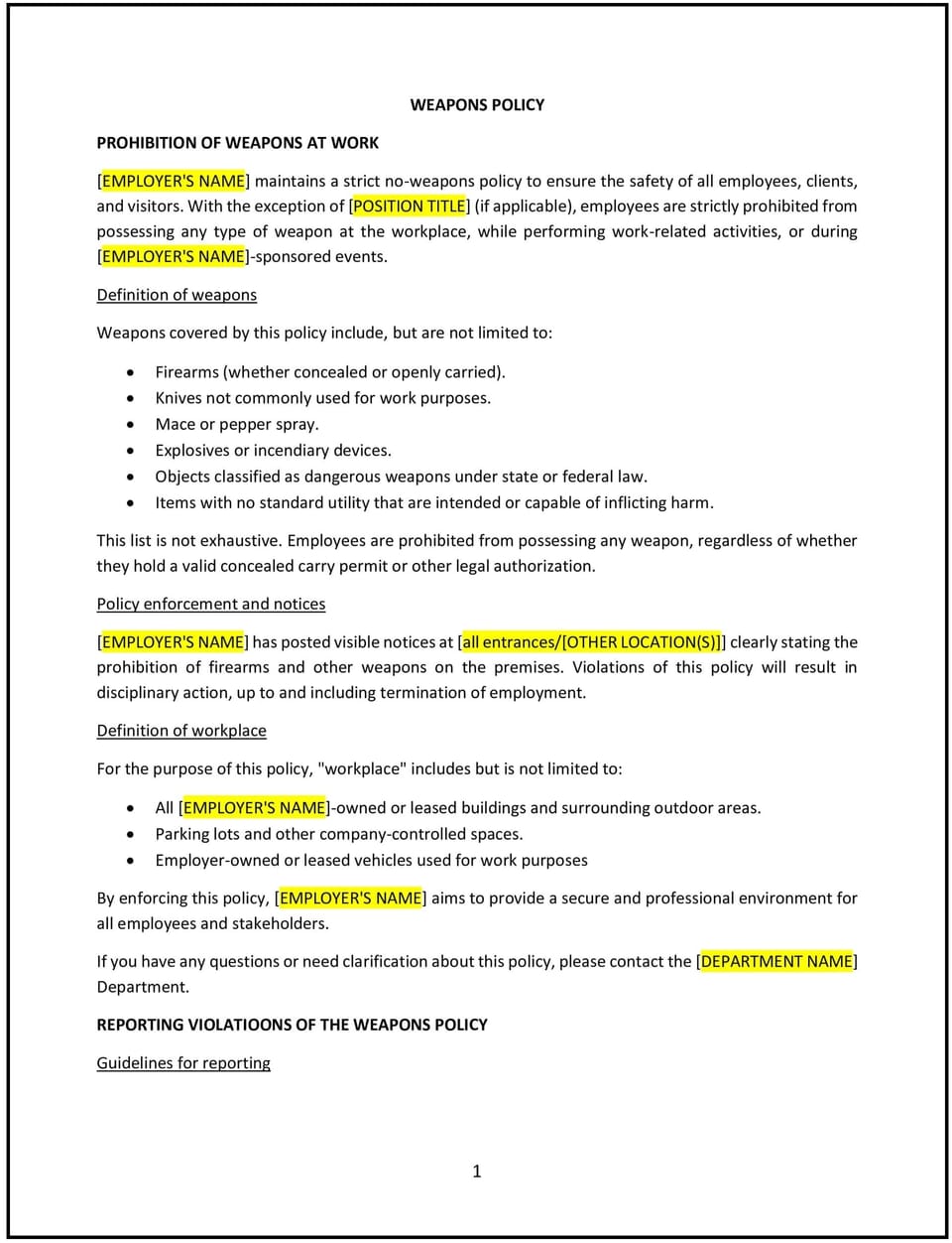 Weapons policy (Wyoming): Free template