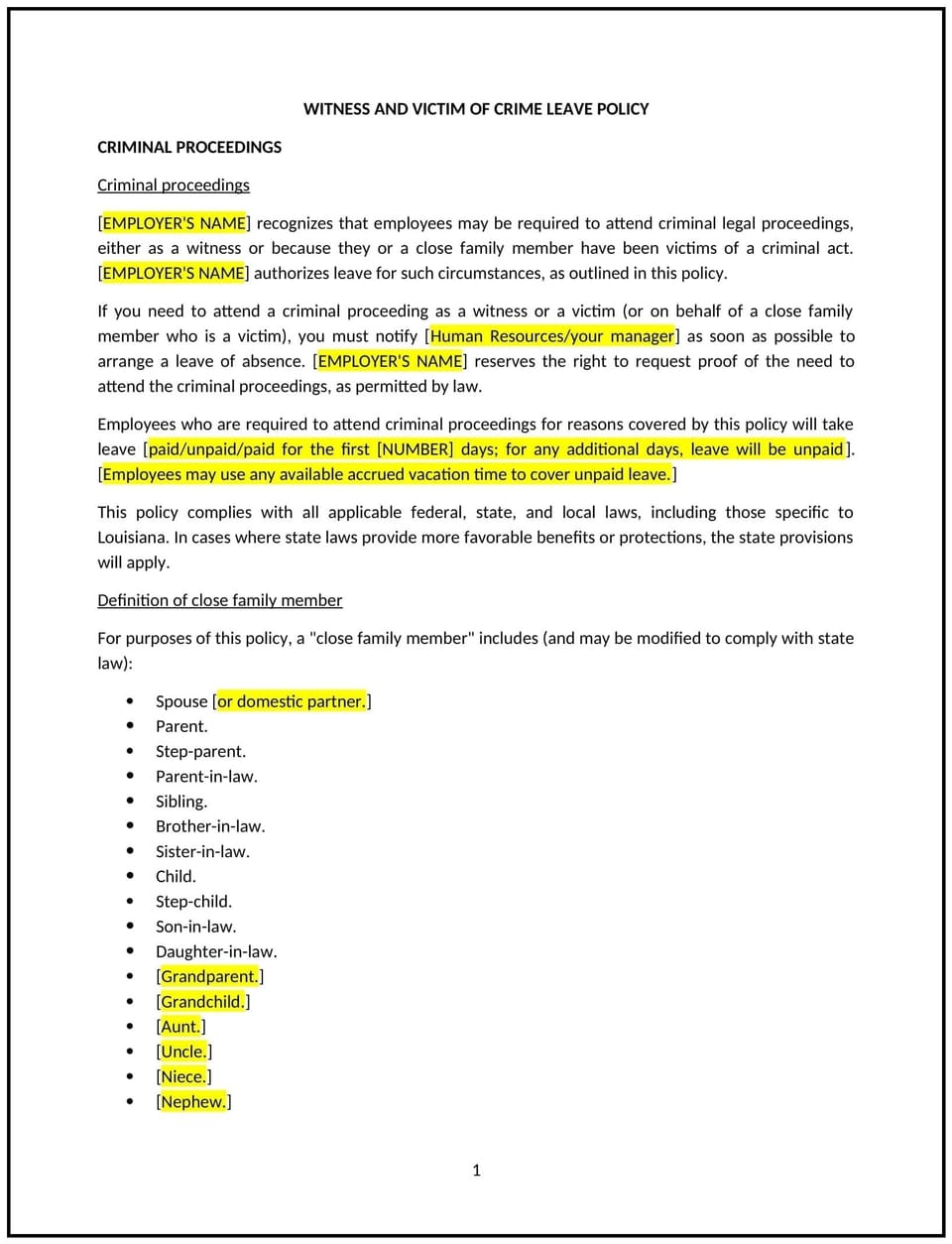 Witness and victim of crime leave policy (Louisiana): Free template