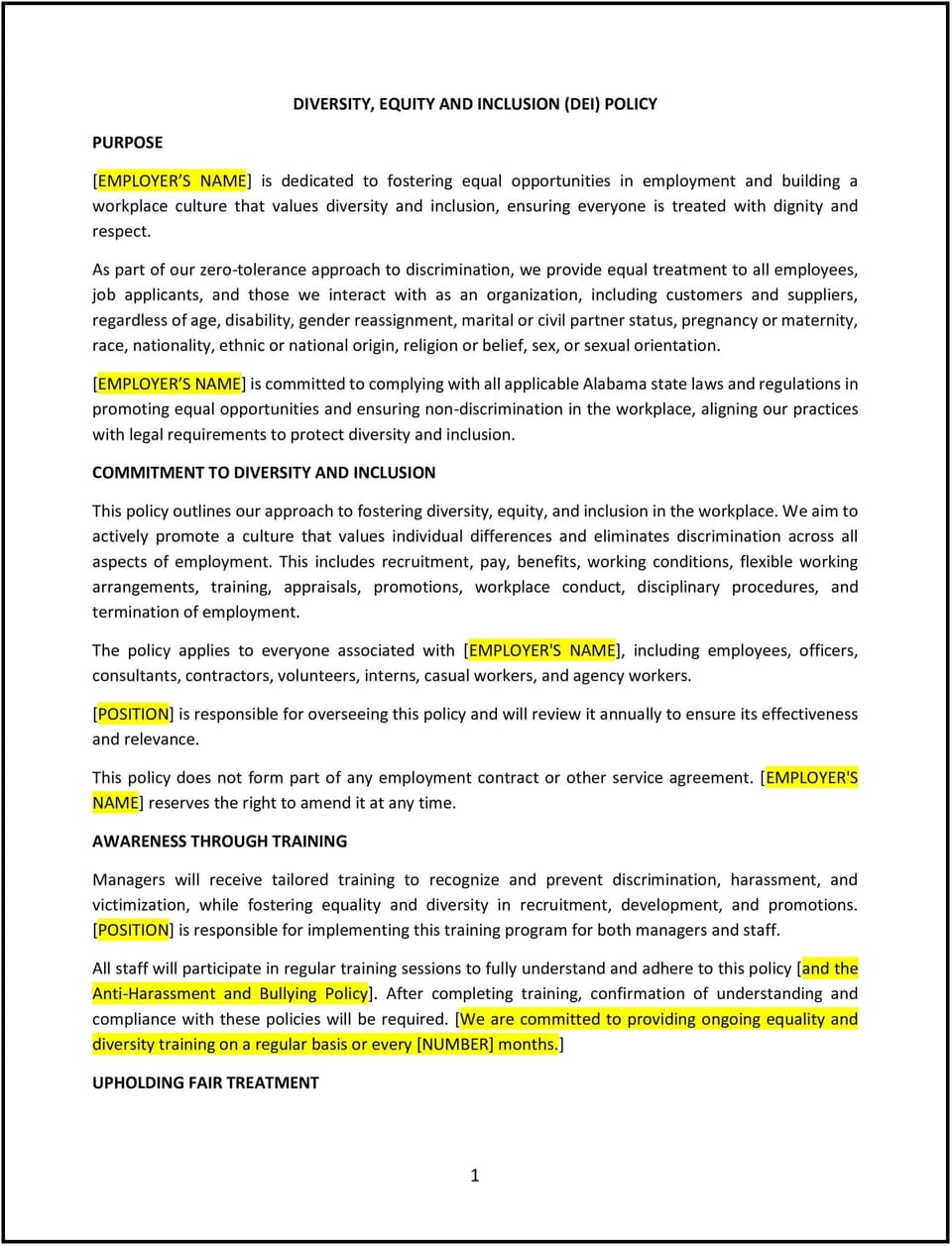 Diversity, equity and inclusion (DEI) policy (Alabama): Free template