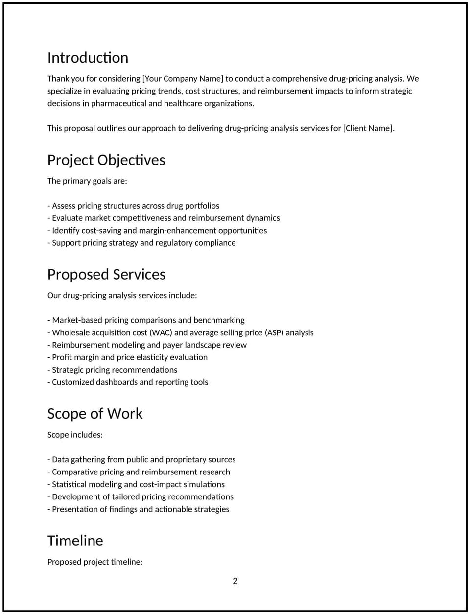 Drug-pricing analysis proposal: Free template