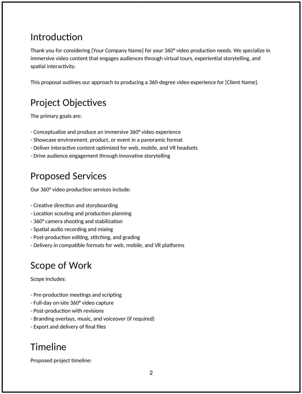 360° video production proposal: Free template