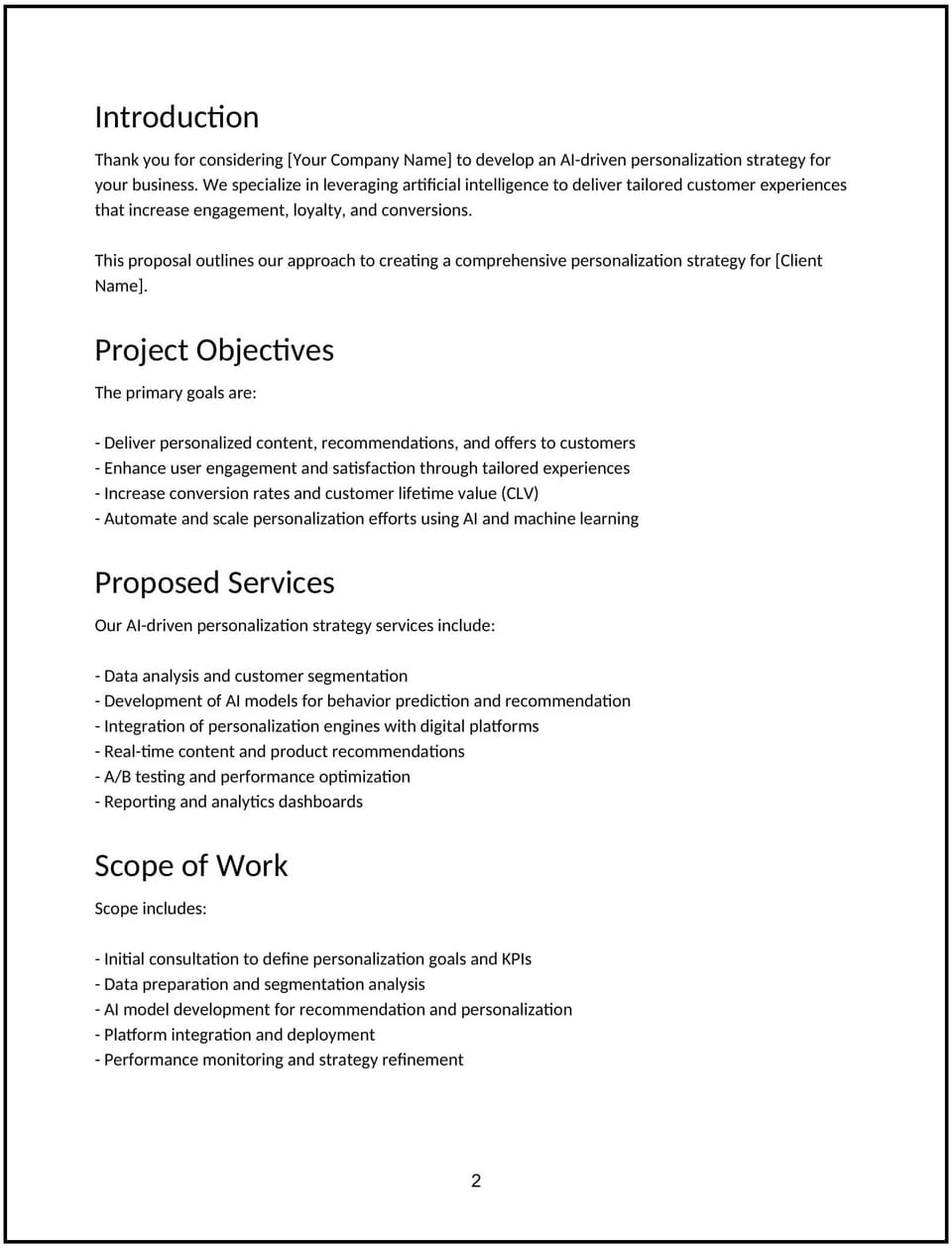 AI-driven personalization strategy proposal: Free template