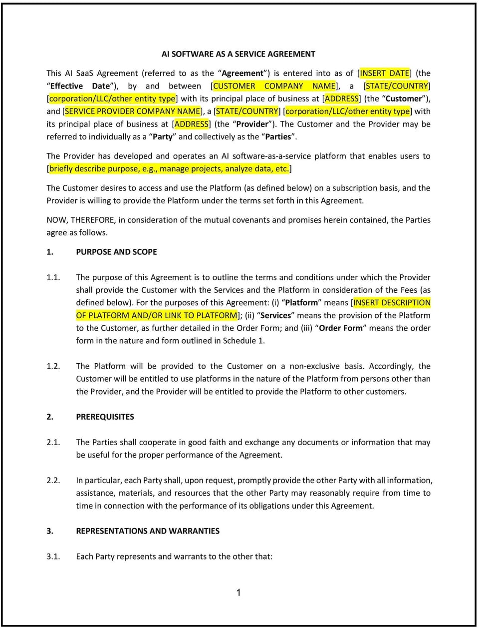 AI SaaS Agreement (Nevada): Free template