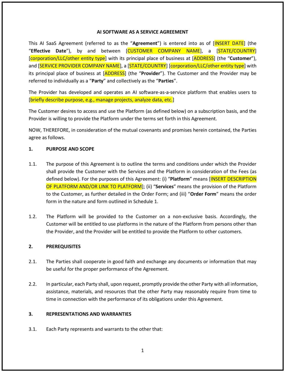 AI SaaS Agreement (Ohio): Free template