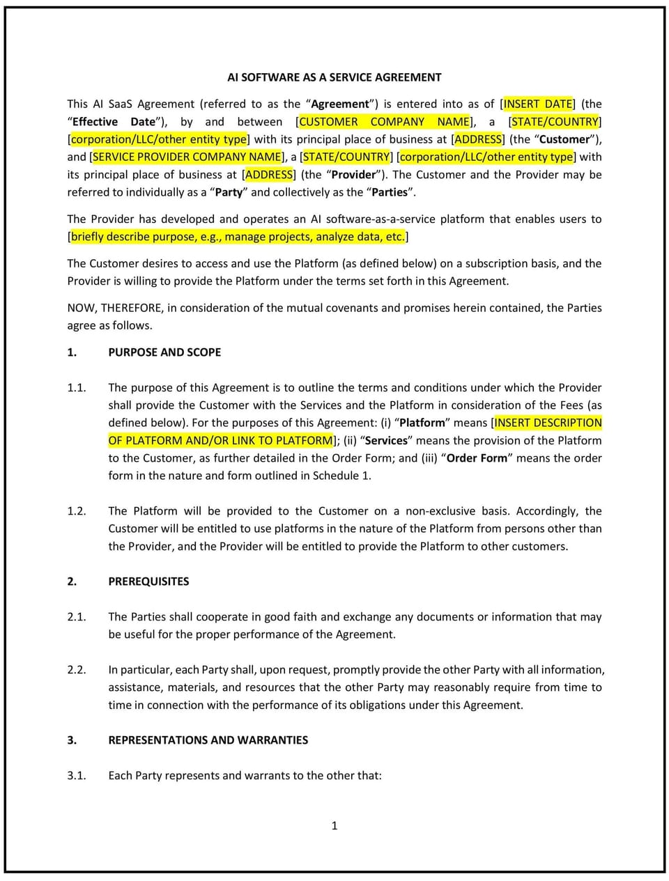 AI SaaS Agreement (South Carolina): Free template