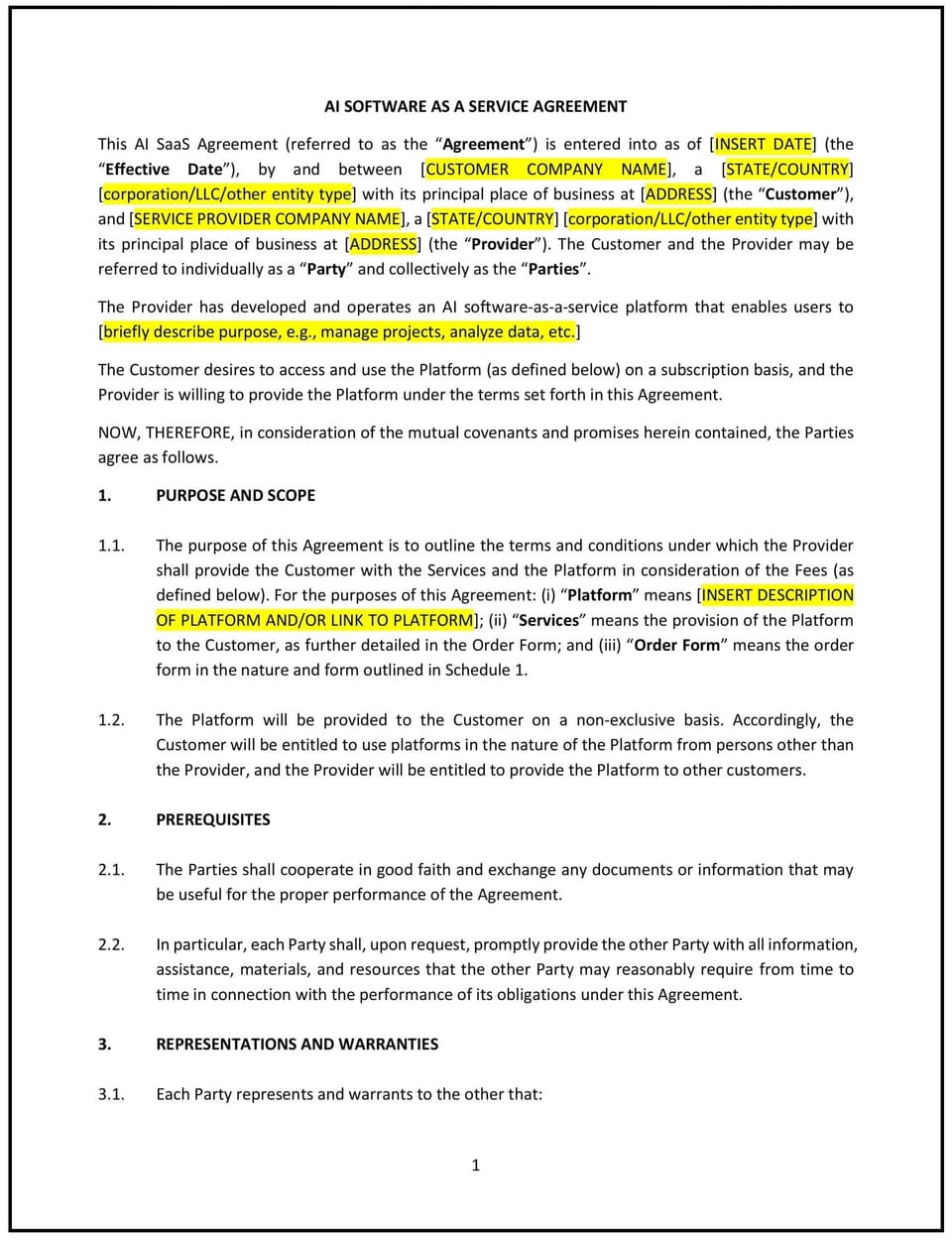 AI SaaS Agreement (Vermont): Free template