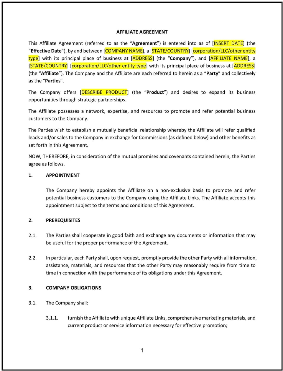 Affiliate Agreement (Michigan): Free template