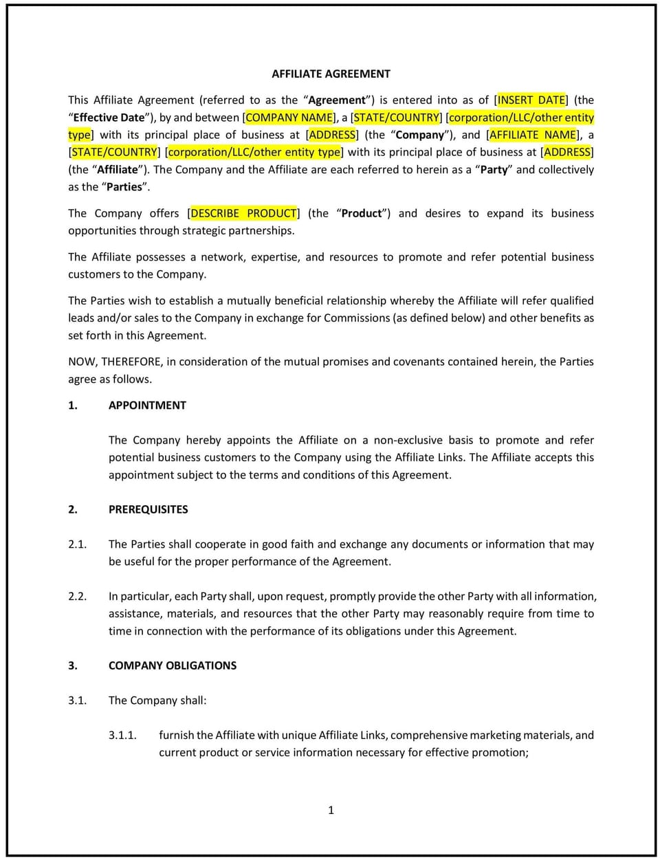 Affiliate Agreement (Ohio): Free template