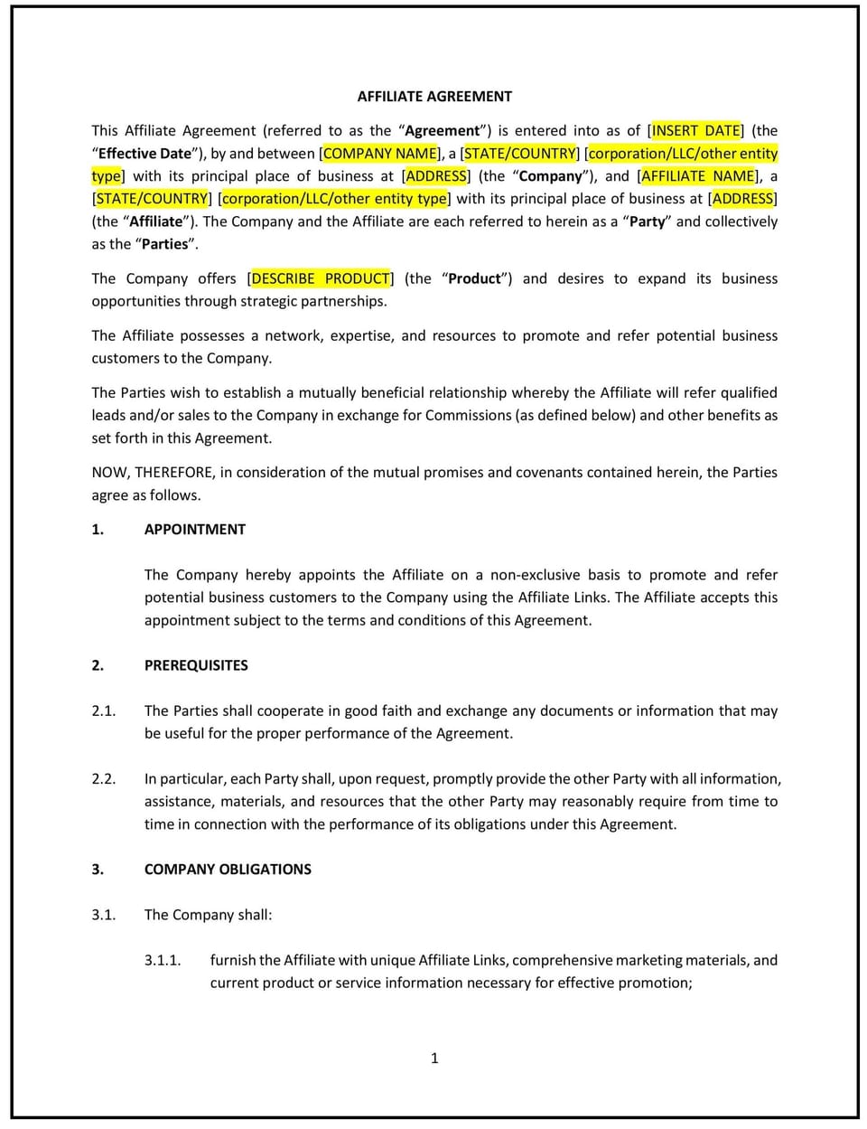 Affiliate Agreement (Pennsylvania): Free template
