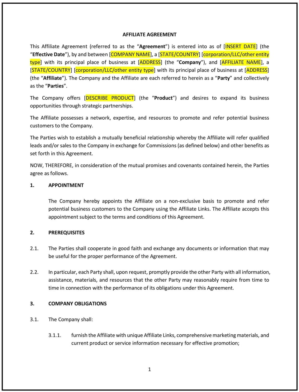 Affiliate Agreement (Vermont): Free template