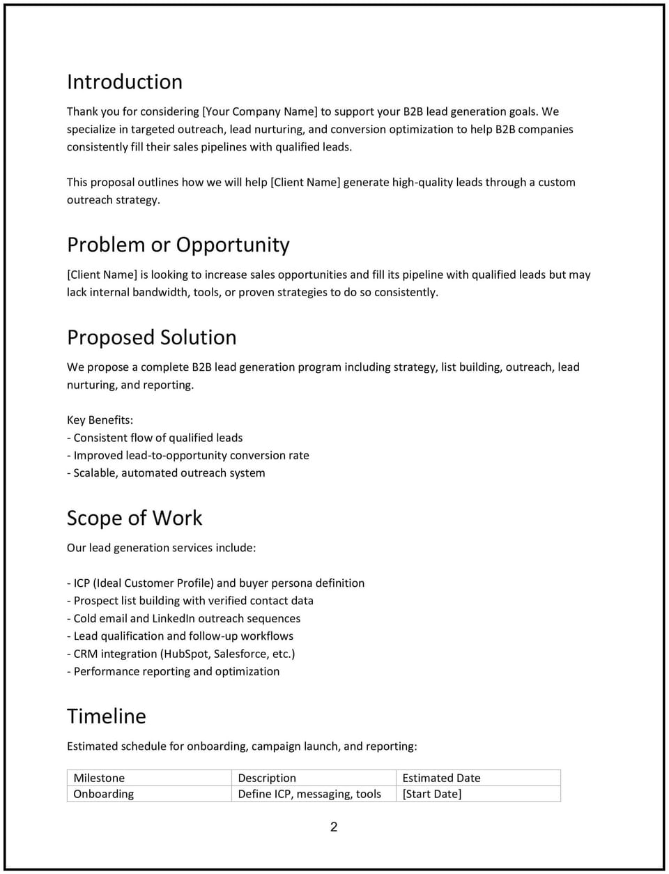 B2B lead generation agency proposal: Free template
