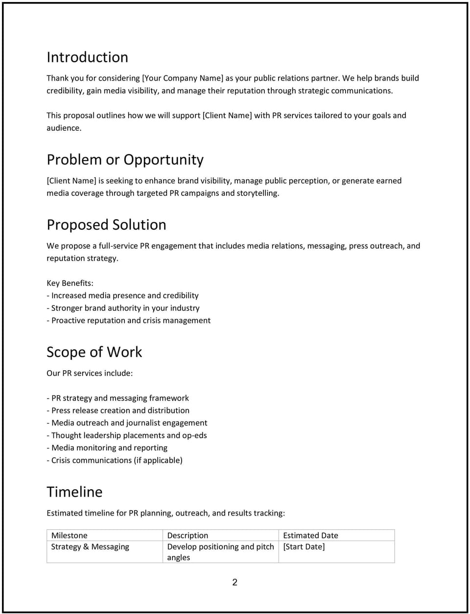PR agency proposal: Free template