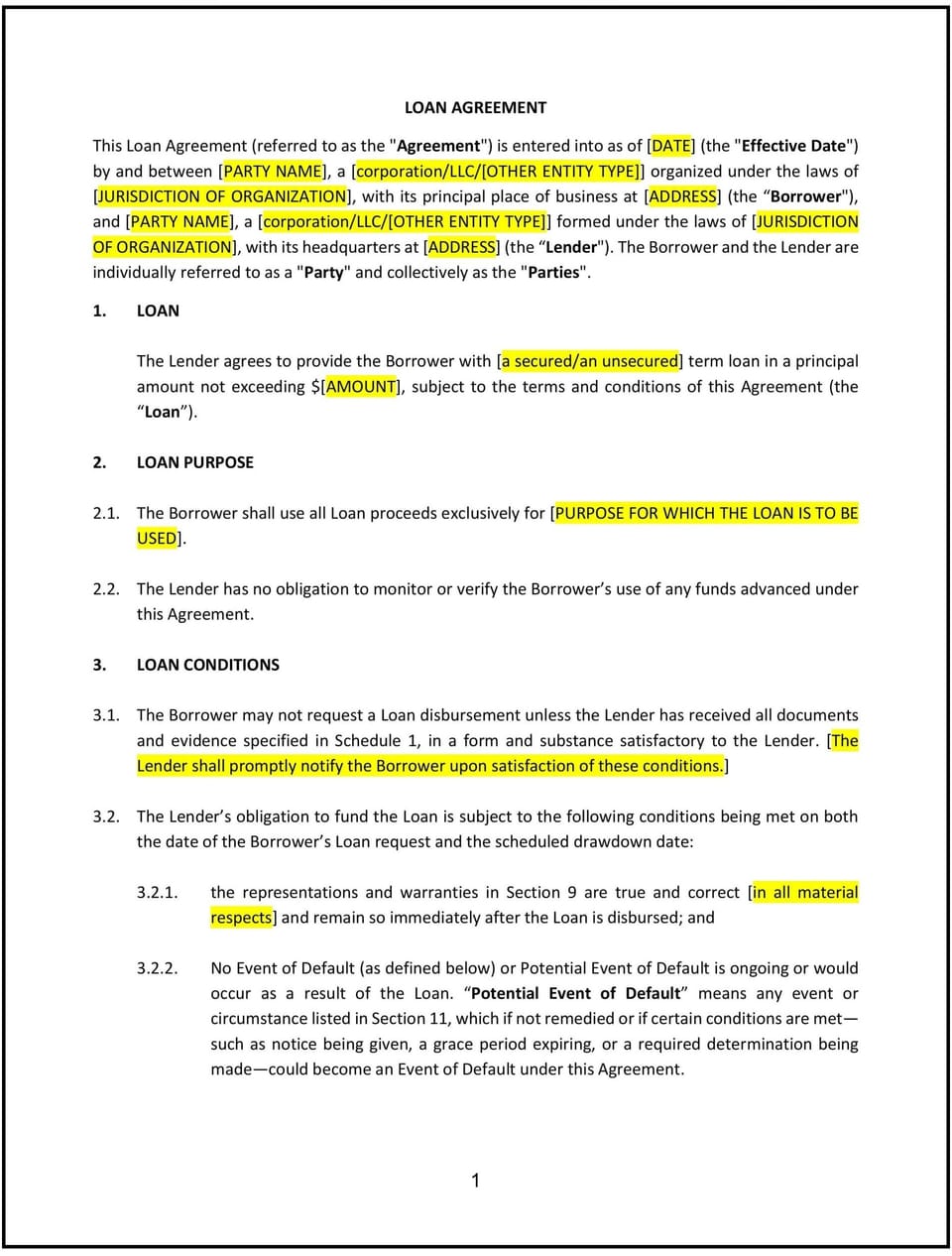 Loan Agreement (Business) (North Carolina): Free template
