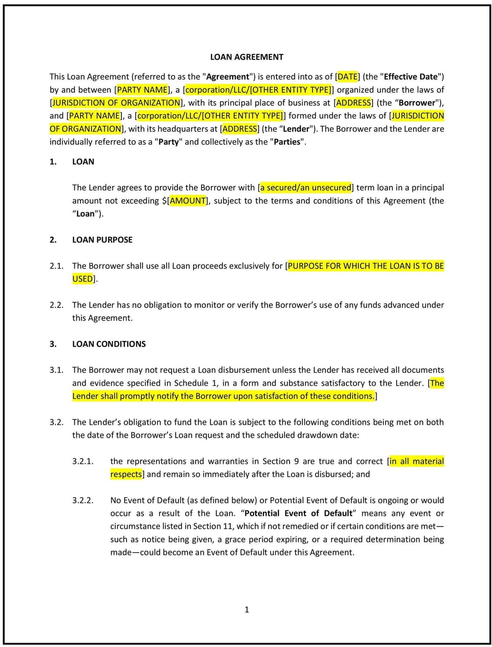Loan Agreement (Business) (Ohio): Free template