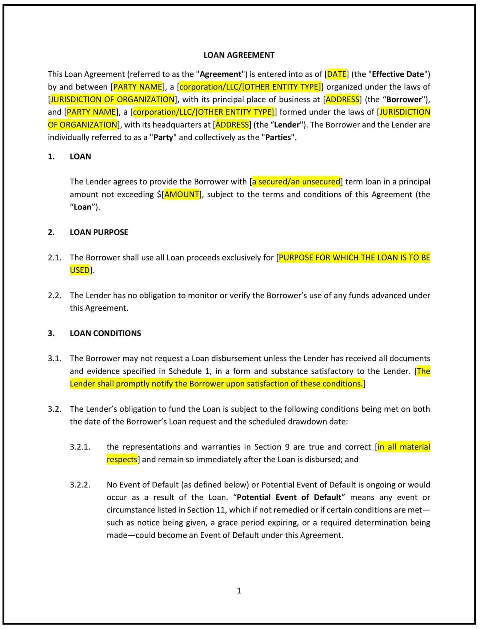 Loan Agreement (Business) (Oklahoma): Free template