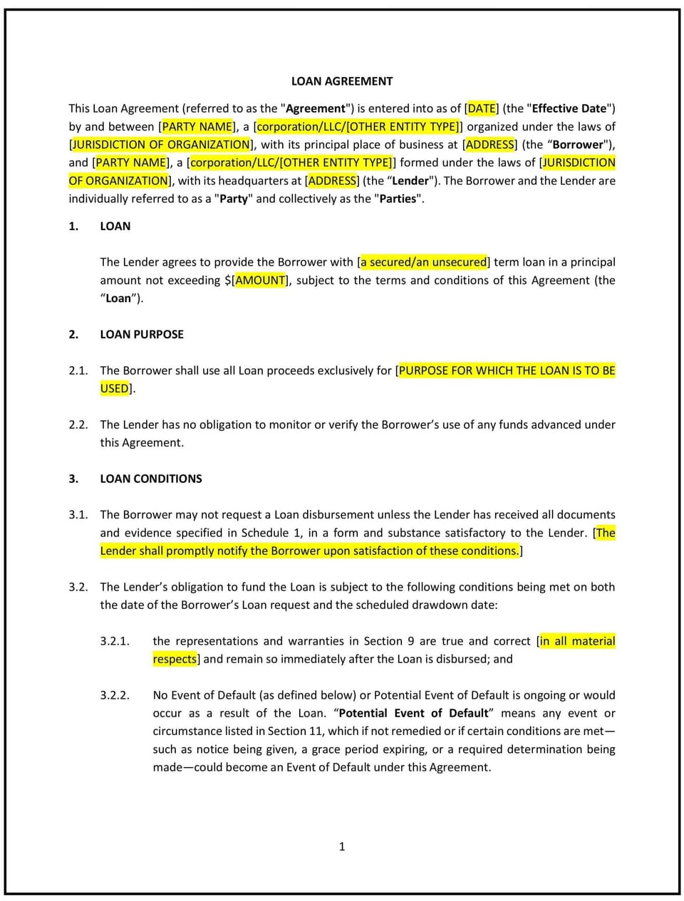 Loan Agreement (Business) (South Carolina): Free template